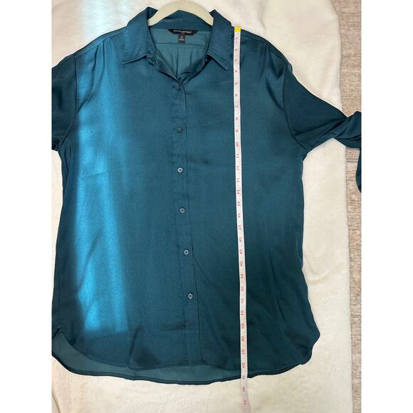 Banana Republic Teal Portofino Satin-like Button Down Shirt, Size S - Picture 7 of 9